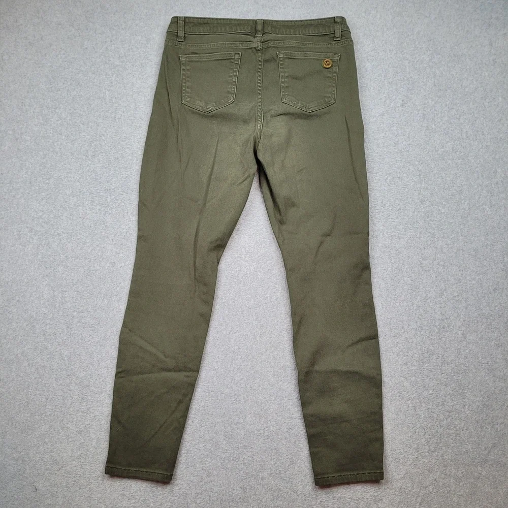 Michael Kors Izzy Skinny Pants Womens‎ Size 10 Green Olive Stretch Gold Jeans